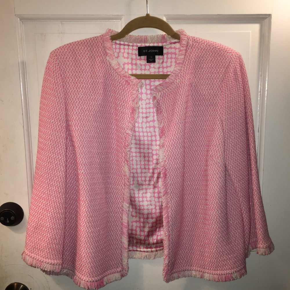 St. John jacket pink white 12 eyelash fringe